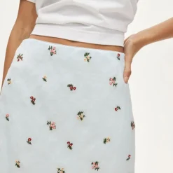 Midi slip skirt in embroidered ramie