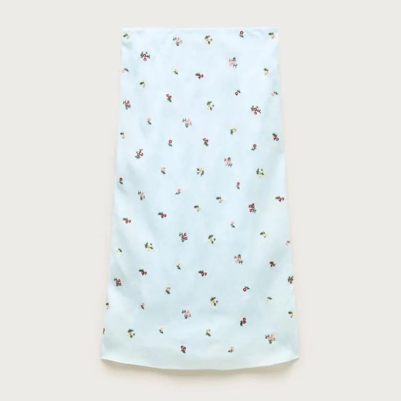 Midi slip skirt in embroidered ramie