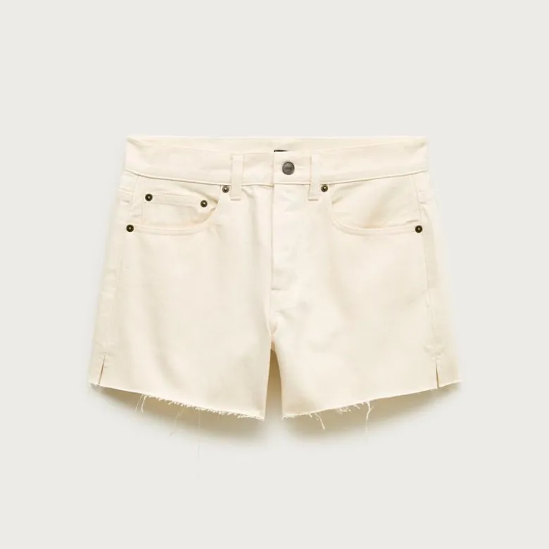 Mid-rise A-line denim short in ecru