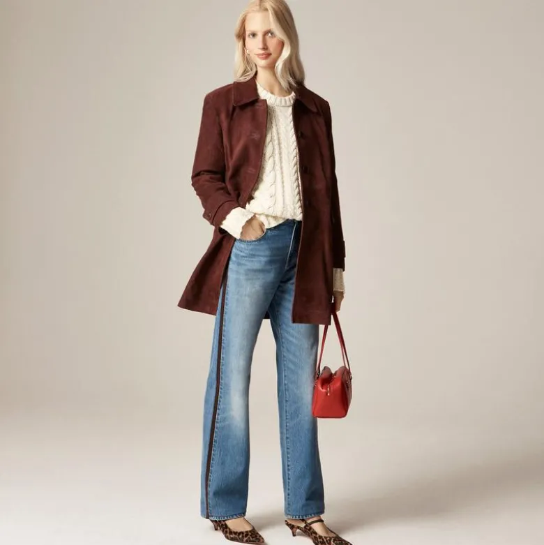 Mid-rise relaxed straight jean with suede stripe