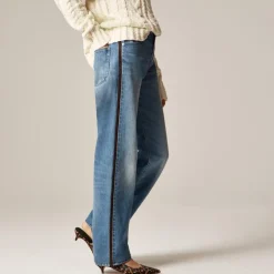 Mid-rise relaxed straight jean with suede stripe