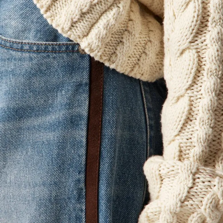 Mid-rise relaxed straight jean with suede stripe