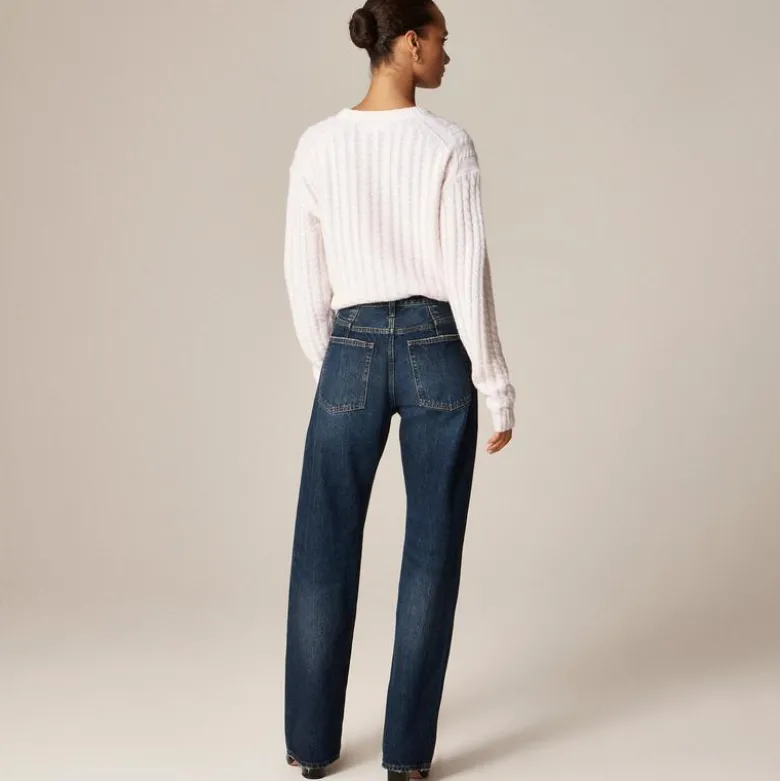 Mid-rise relaxed straight jean with velvet stripe