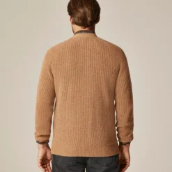 Midweight heathered cashmere ribbed V-neck cardigan