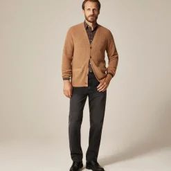 Midweight heathered cashmere ribbed V-neck cardigan