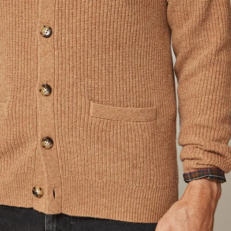 Midweight heathered cashmere ribbed V-neck cardigan