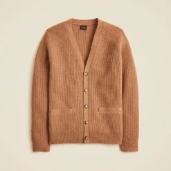 Midweight heathered cashmere ribbed V-neck cardigan