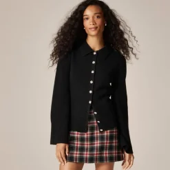 Milano-stitch cinched-waist cardigan with embellished buttons
