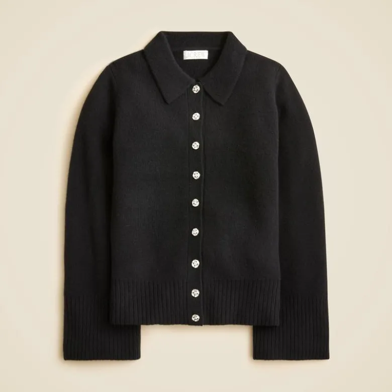 Milano-stitch cinched-waist cardigan with embellished buttons