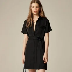 Mini satin shirt-dress