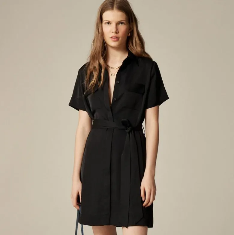 Mini satin shirt-dress