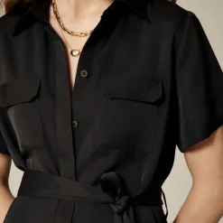 Mini satin shirt-dress