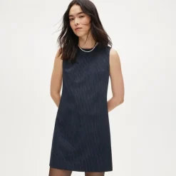 Mini shift dress in pinstriped wool blend
