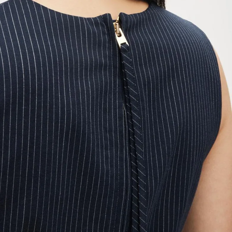 Mini shift dress in pinstriped wool blend