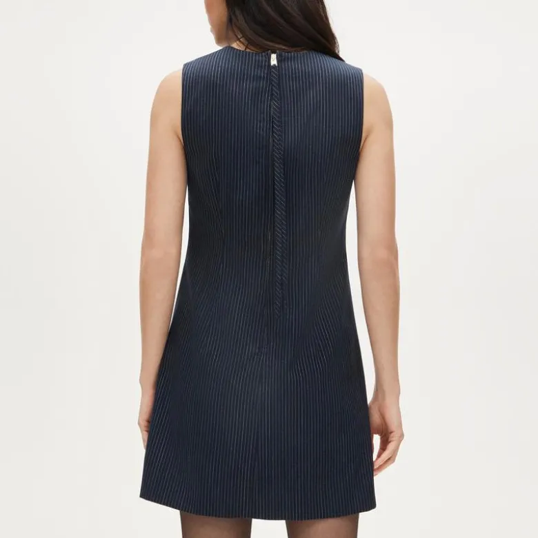 Mini shift dress in pinstriped wool blend