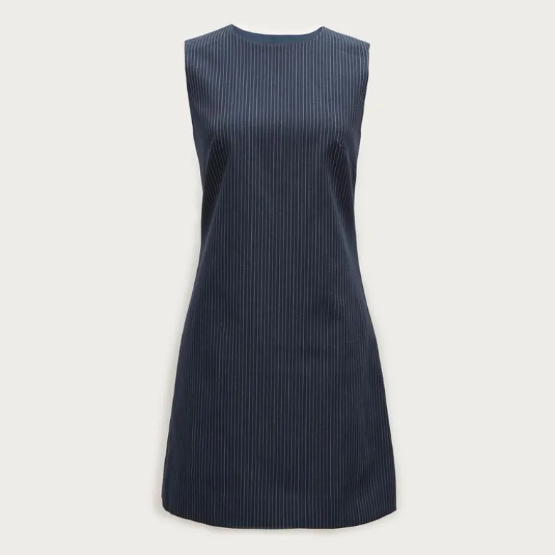 Mini shift dress in pinstriped wool blend