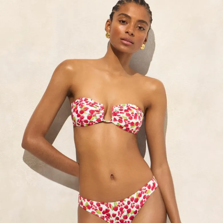 Mira bandeau bikini top in raspberry print