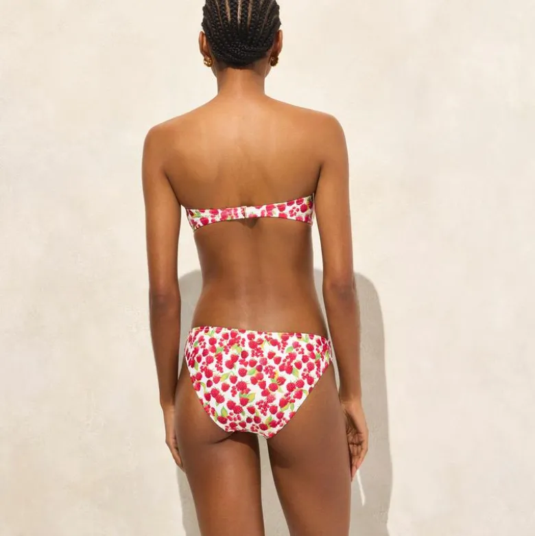 Mira bandeau bikini top in raspberry print