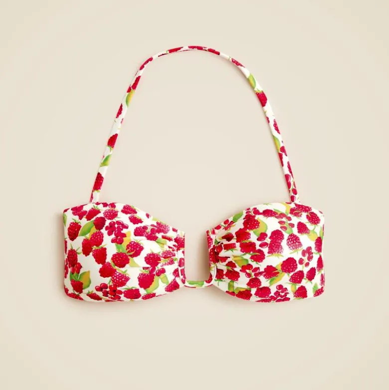 Mira bandeau bikini top in raspberry print