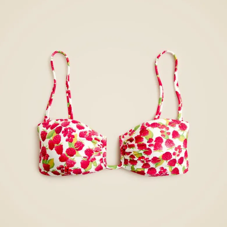Mira bandeau bikini top in raspberry print