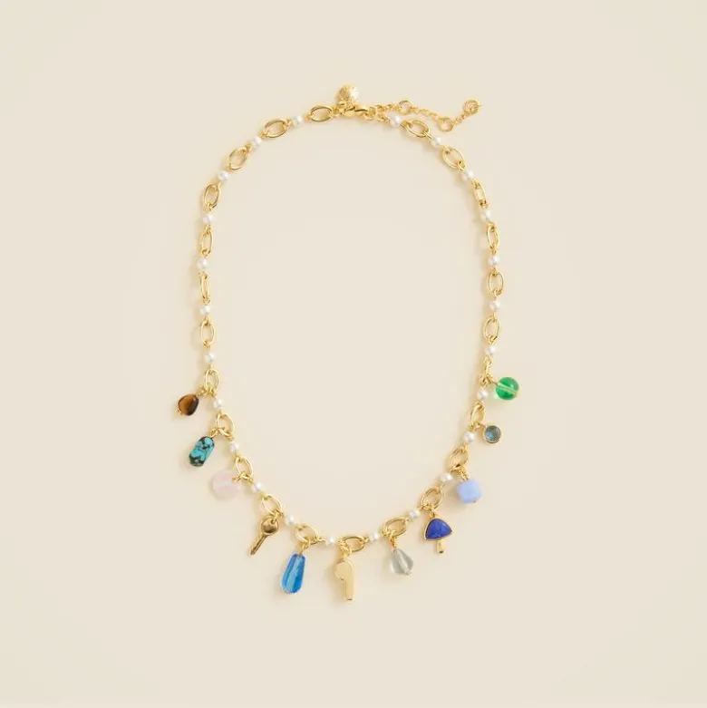 Mixed-material charm necklace