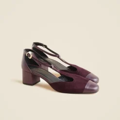 Mollie T-strap cutout heels in suede