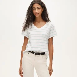 New vintage jersey relaxed V-neck T-shirt in stripe
