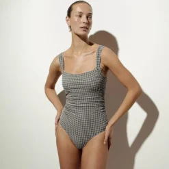 Nia ruched squareneck one-piece in gingham