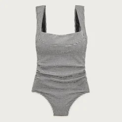 Nia ruched squareneck one-piece in gingham