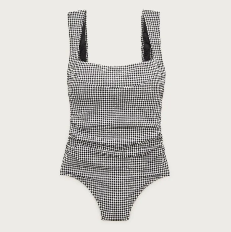 Nia ruched squareneck one-piece in gingham