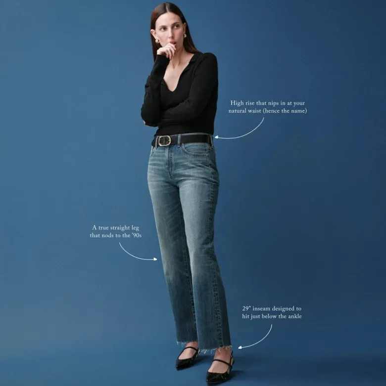 Nipped straight jean in stretch