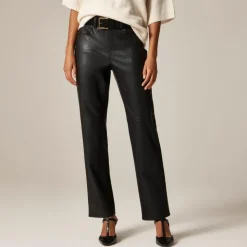 Nipped straight pant in faux leather