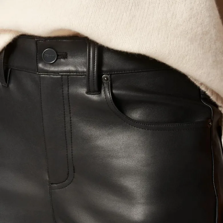 Nipped straight pant in faux leather
