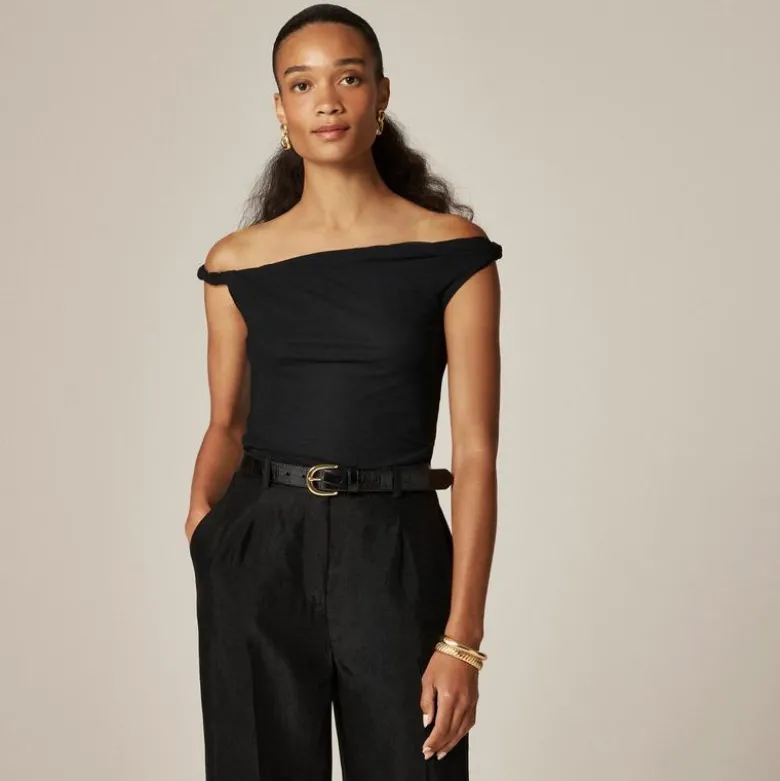 Off-the-shoulder twist tank top in matte jersey