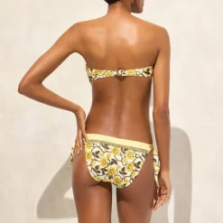 O-ring bandeau bikini top in daffodil daze block print
