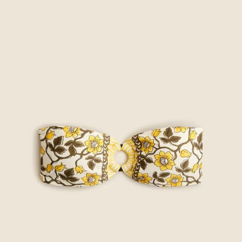 O-ring bandeau bikini top in daffodil daze block print