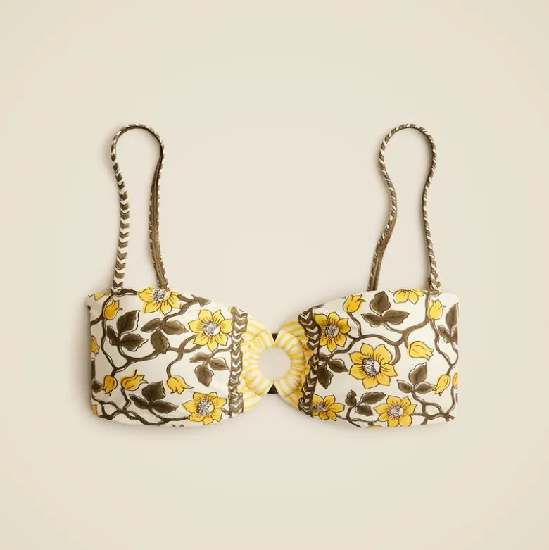 O-ring bandeau bikini top in daffodil daze block print