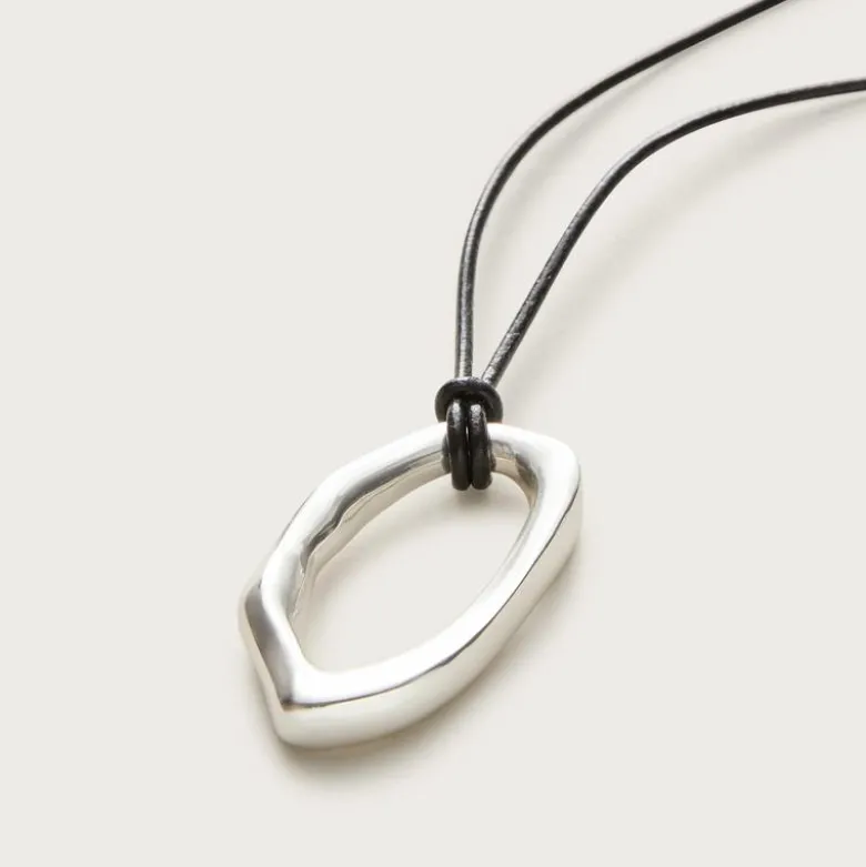 Oval pendant necklace with leather cord