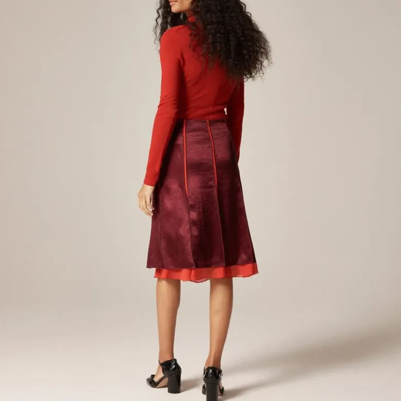 Paneled midi slip skirt in textured satin chiffon
