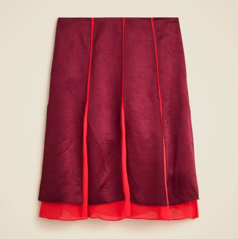 Paneled midi slip skirt in textured satin chiffon