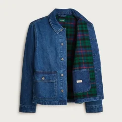Patch-pocket denim jacket with flannel lining