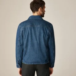 Patch-pocket denim jacket with flannel lining