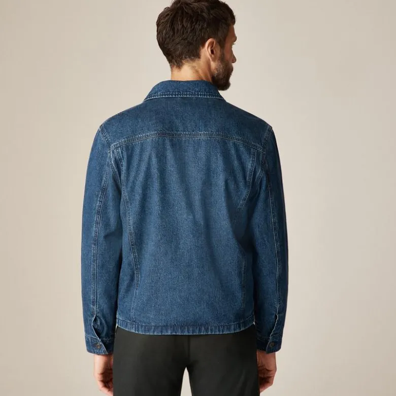 Patch-pocket denim jacket with flannel lining