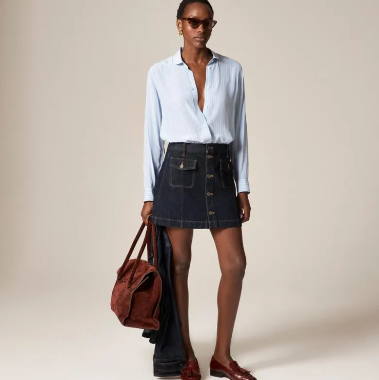 Patch-pocket denim mini skirt in Rinse wash