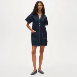 Patch-pocket pullover dress in structured cotton poplin