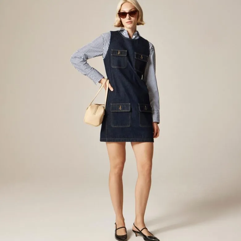 Patch-pocket shift dress in denim