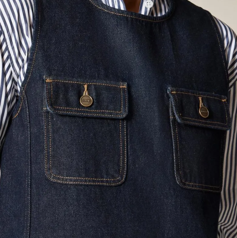Patch-pocket shift dress in denim