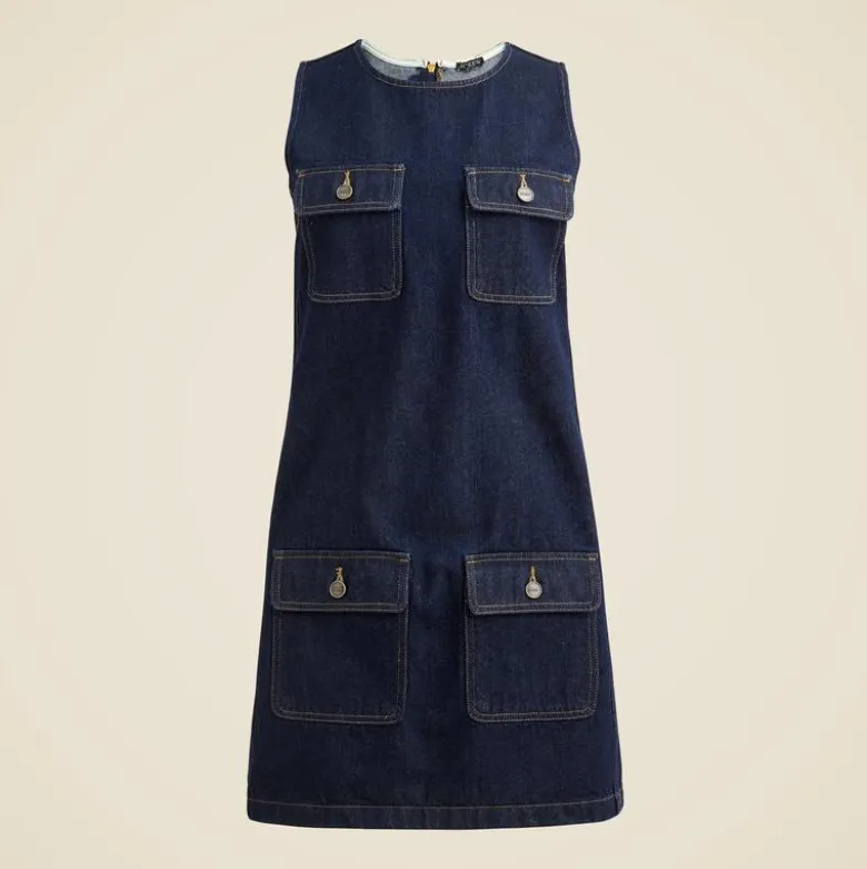 Patch-pocket shift dress in denim