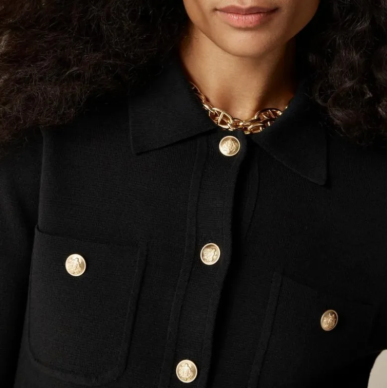 Patch-pocket sweater lady jacket