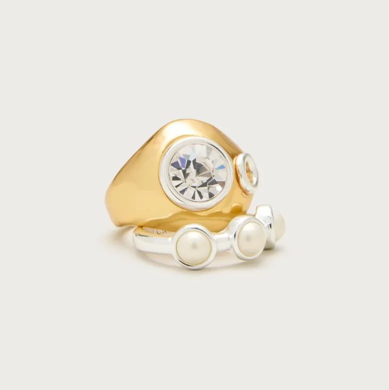 Pearl and crystal rings set-of-two